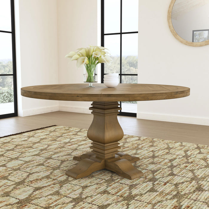Florence Round Pedestal Dining Table Rustic Smoke