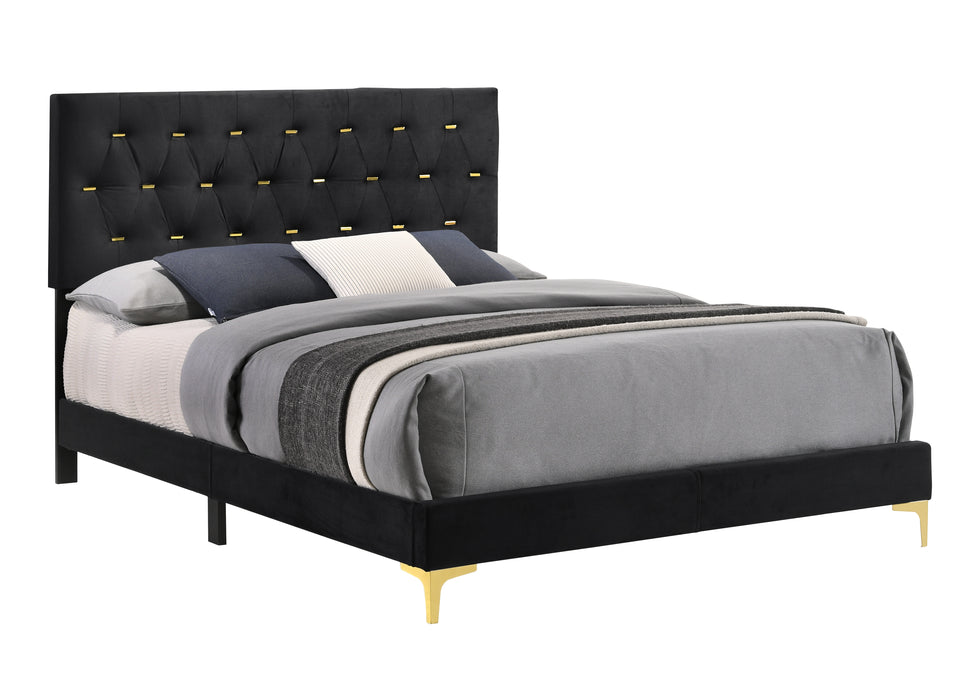 Kendall Tufted Panel Bed in Black And Gold