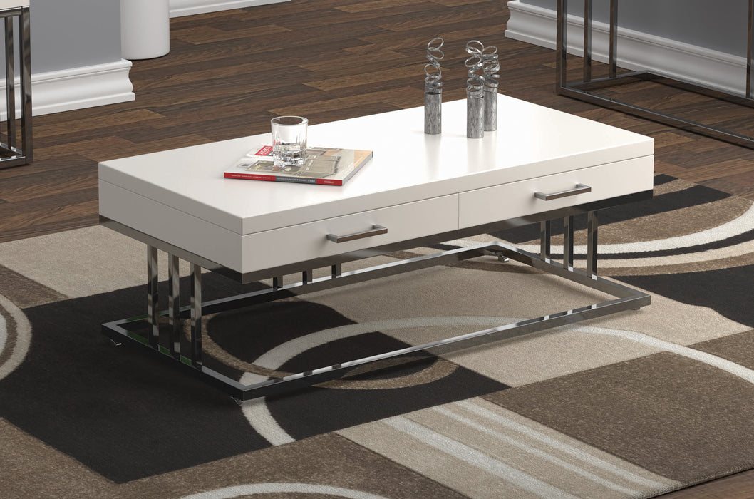 Dalya 2-Drawer Rectangular Coffee Table Glossy White And Chrome