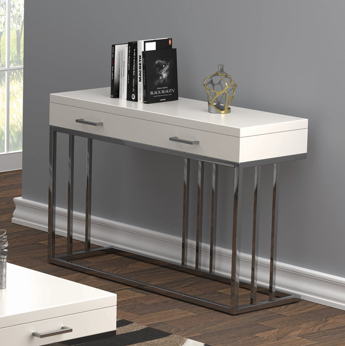Dalya 2-Drawer Rectangular Sofa Table Glossy White And Chrome