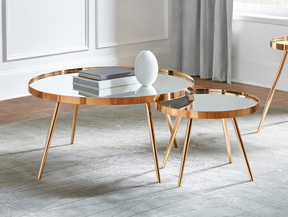 Kaelyn 2-Piece Mirror Top Nesting Coffee Table Mirror And Gold