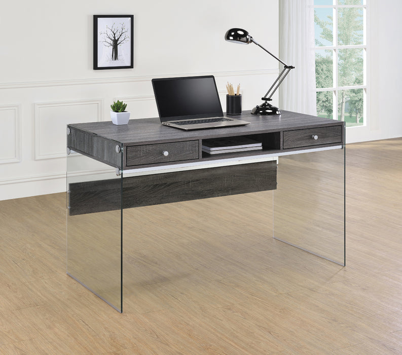 Dobrev 2-Drawer Writing Desk Weathered Grey And Clear