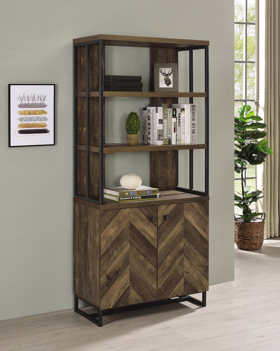 Millbrook 2-Door Bookcase Rustic Oak Herringbone And Gunmetal
