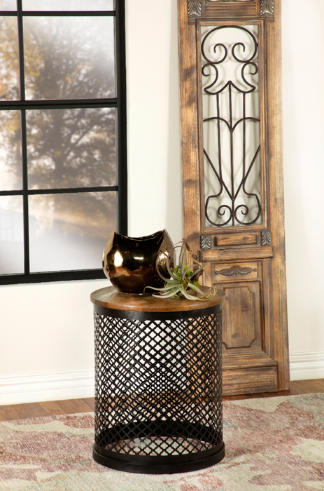 Aurora Round Accent Table With Drum Base Natural And Black