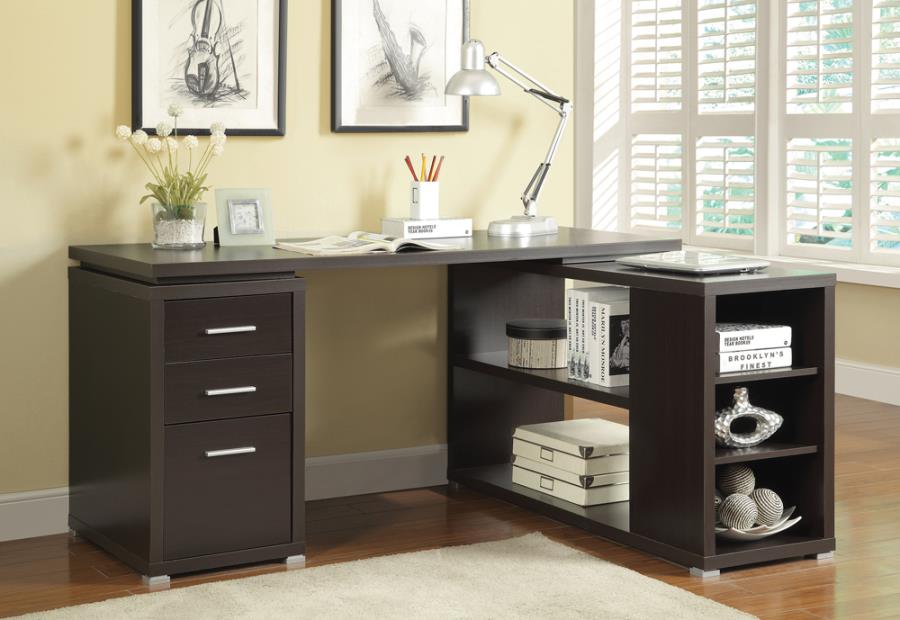 Yvette L-shape Office Desk in Cappuccino