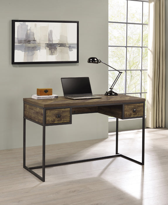 Millbrook Writing Desk Rustic Oak Herringbone and Gunmetal