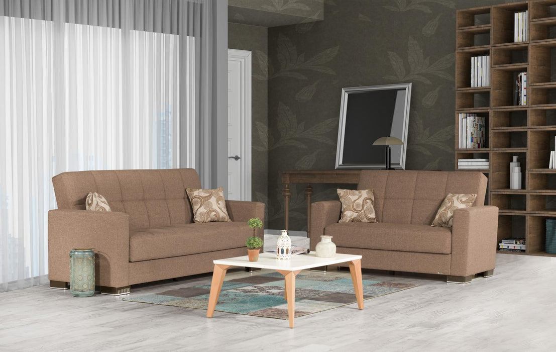 Marco Click Clack Sofa and Loveseat in Light Brown