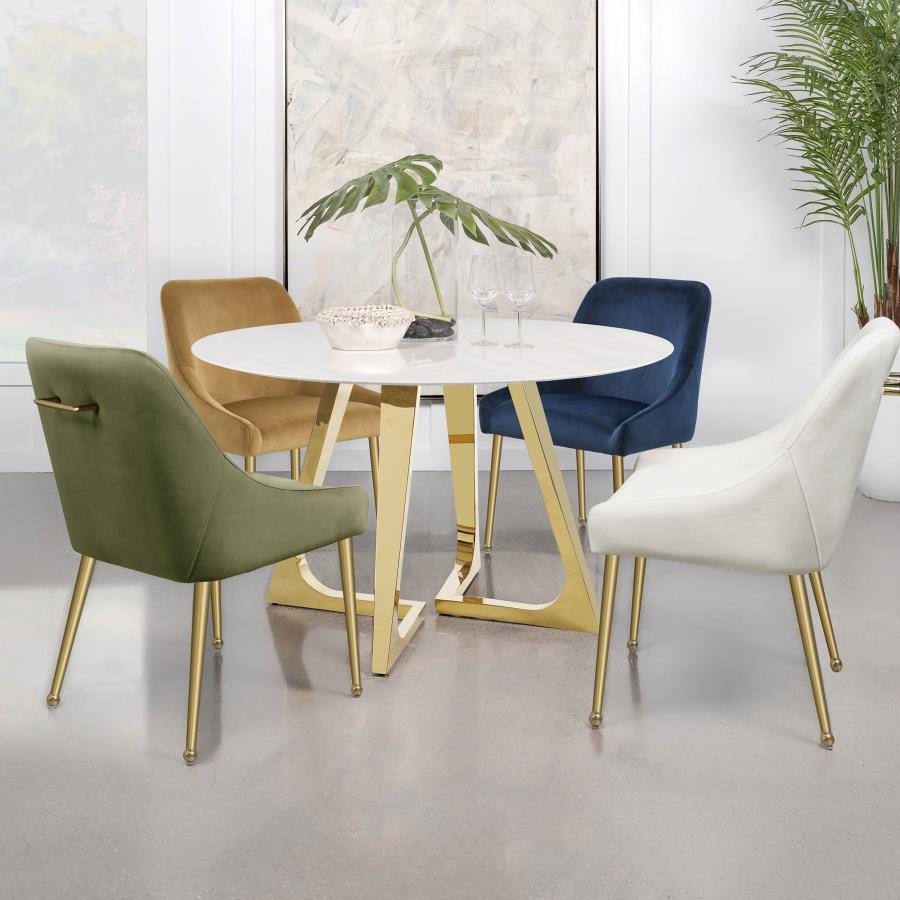 Mayette Parsons Chair with Gwynn Round Dining Table