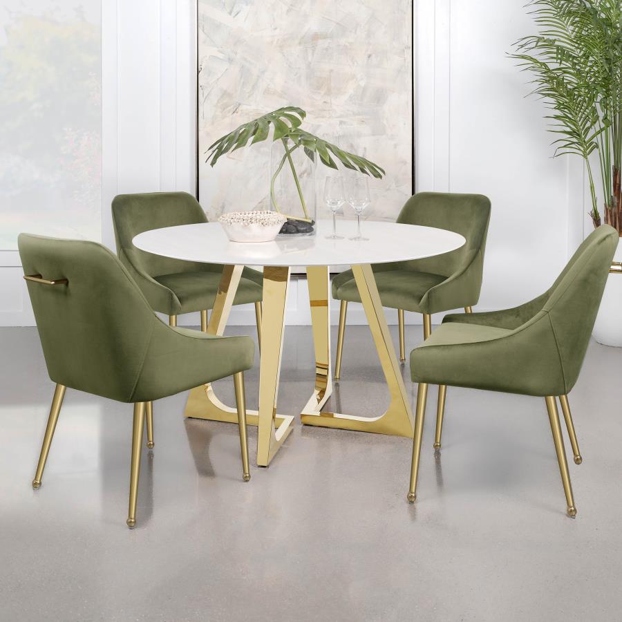 Mayette Parsons Chair with Gwynn Round Dining Table