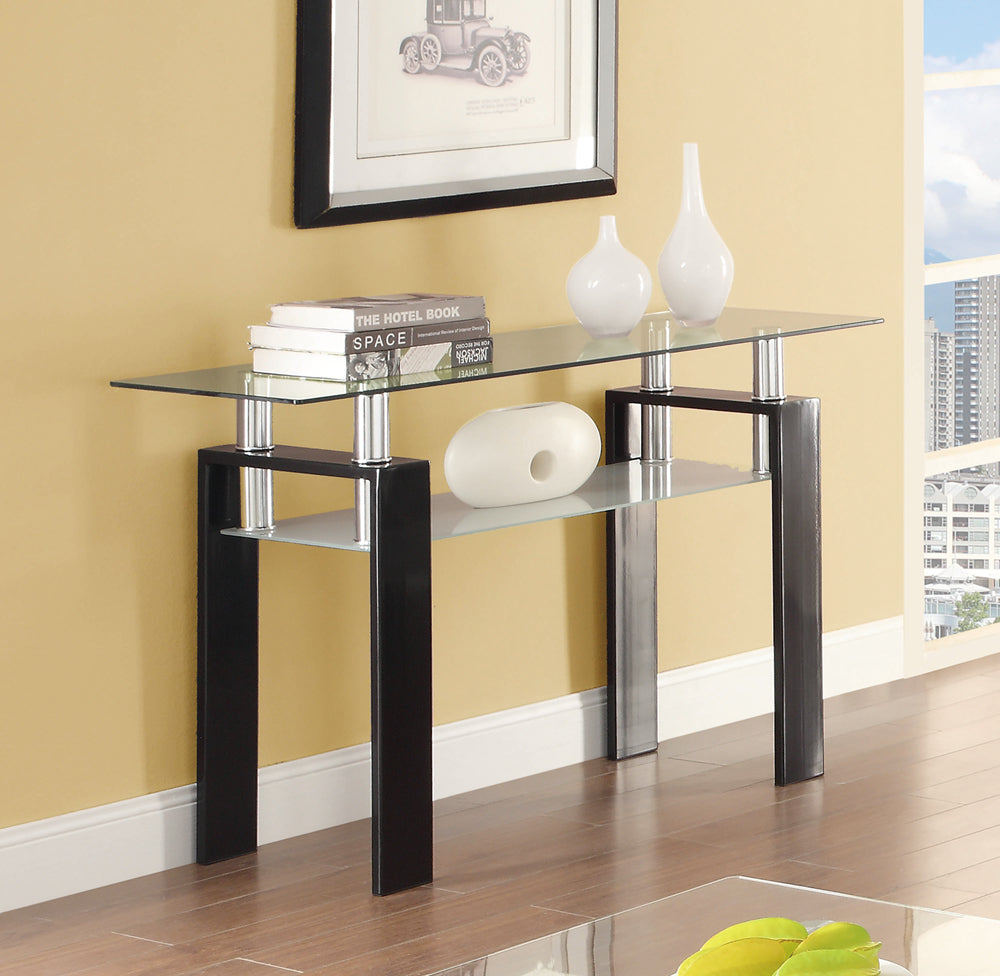 Dyer Tempered Glass Sofa Table With Shelf Black
