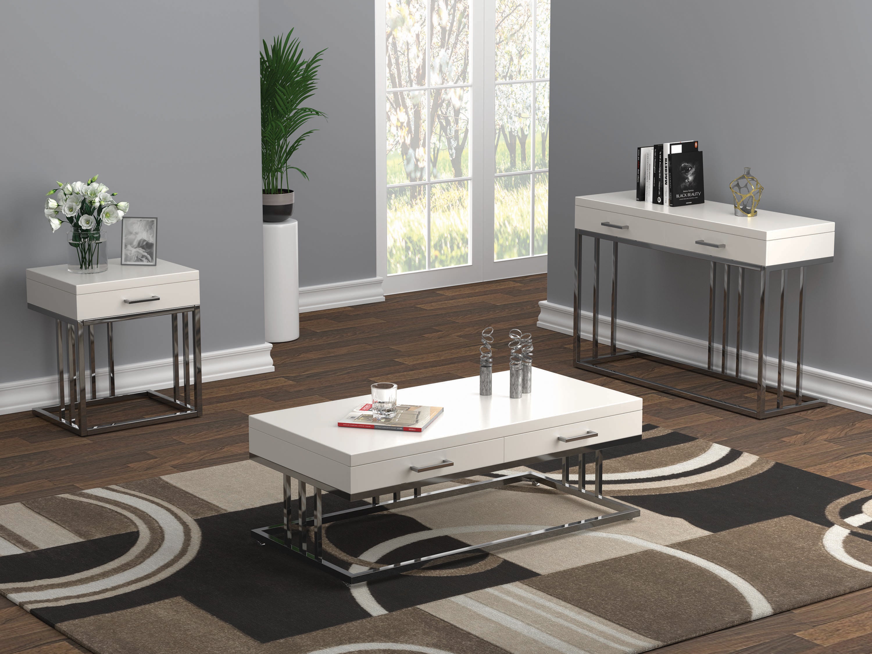 Dalya 2-Drawer Rectangular Coffee Table Glossy White And Chrome