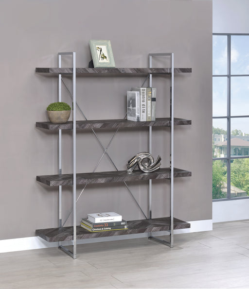 Grimma 4-Shelf Bookcase Rustic Grey Herringbone