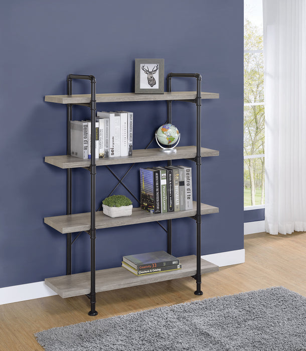 Delray 4-Tier Open Shelving Bookcase Grey Driftwood And Black