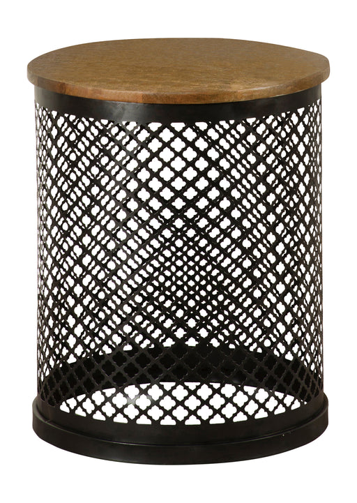 Aurora Round Accent Table With Drum Base Natural And Black