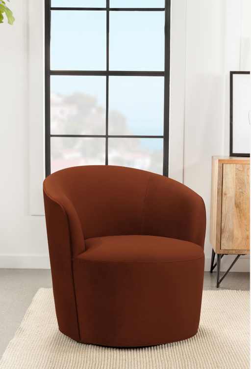 Sloped Arms Swivel Chair in Burnt Orange