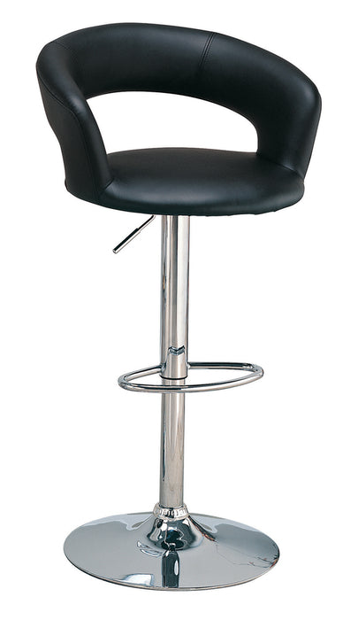 Black leatherette adjustable bar stool.
