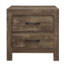 Rustic Brown Corbin nightstand that includes two storage drawers.