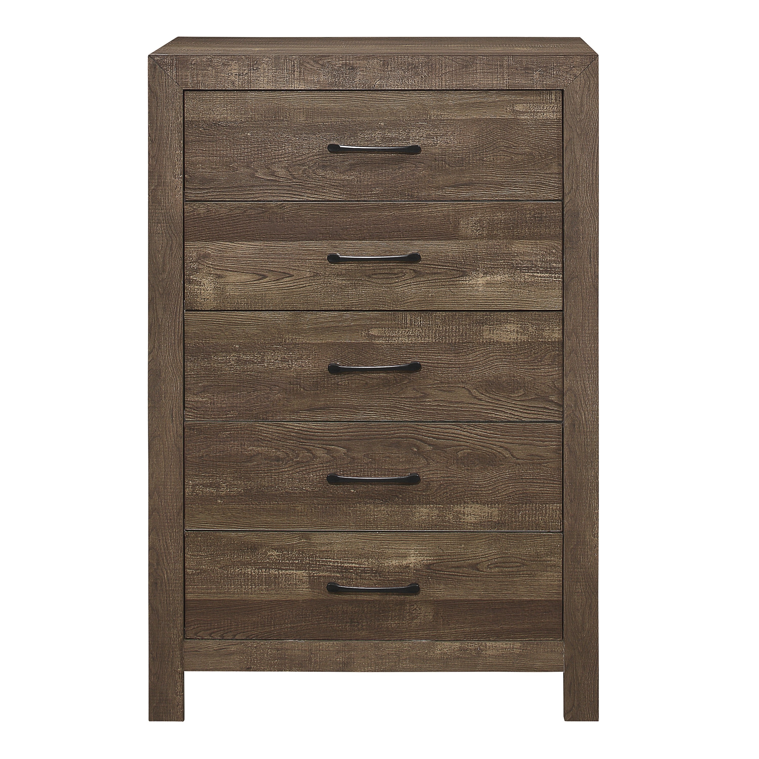Rustic Brown Corbin chest that includes 5 storage drawers.