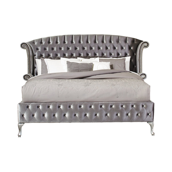 Deanna tufted grey with diamond studs bed frame.