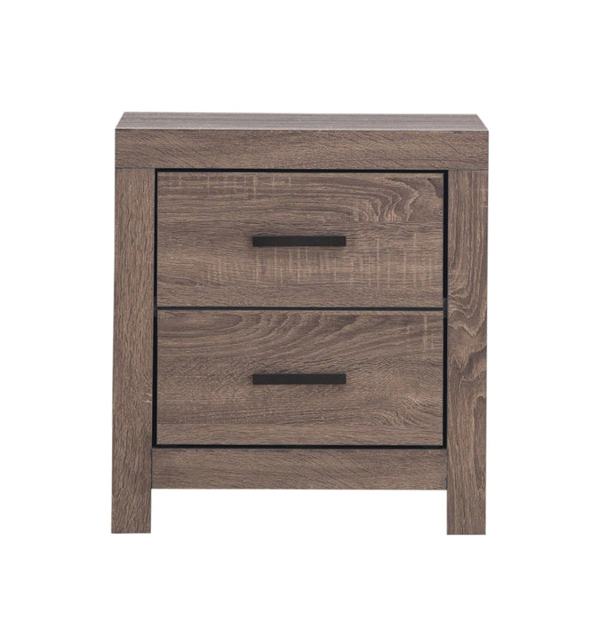 Front of Rustic Brown Brantford Nightstand with two drawers.