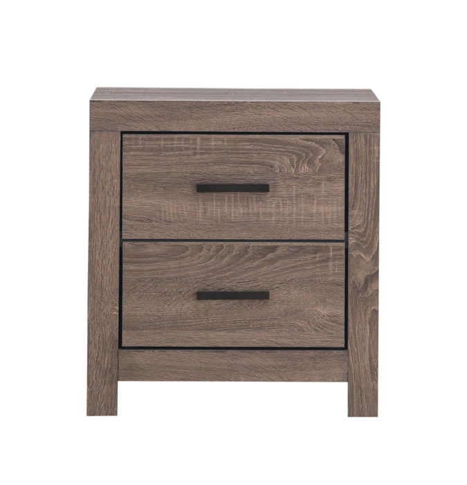 Front of Rustic Brown Brantford Nightstand with two drawers. 