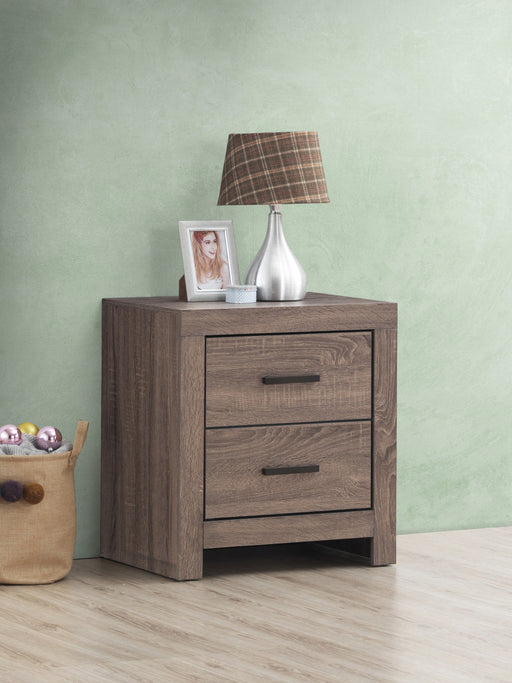 Front of Rustic Brown Brantford Nightstand with two drawers. 