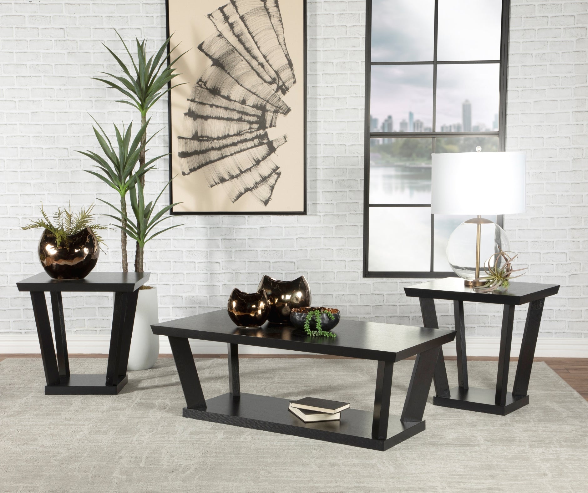 Aminta 3-Piece Occasional Set With Open Shelves Black