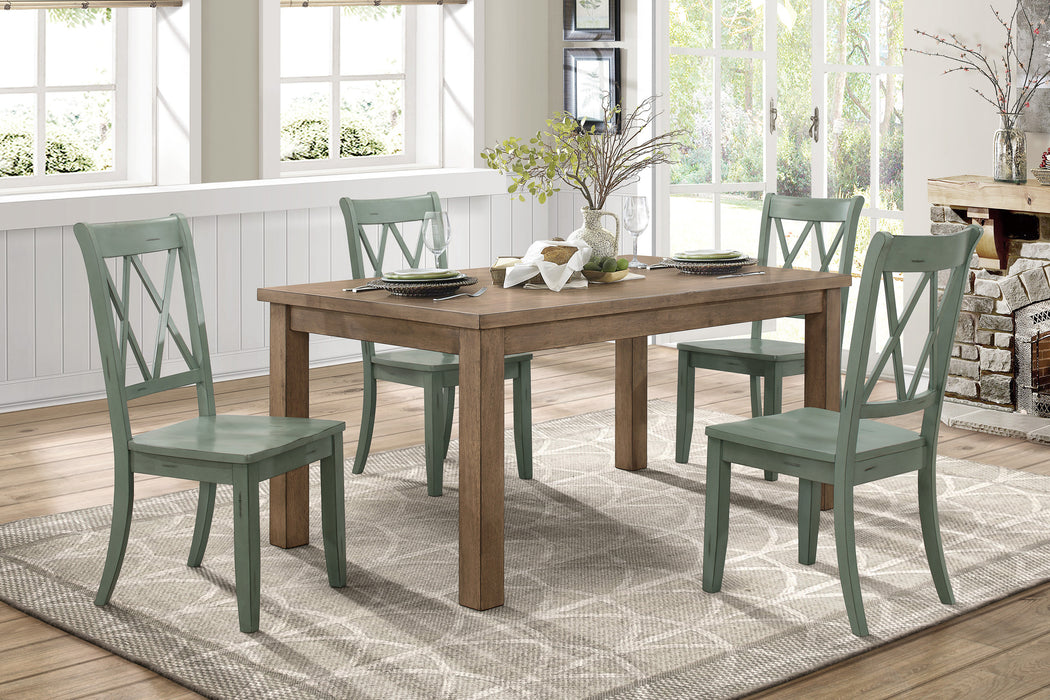 Teal rustic wooden janina dining set.