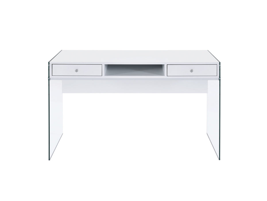 Dobrev Writing Desk  in Glossy White and Clear