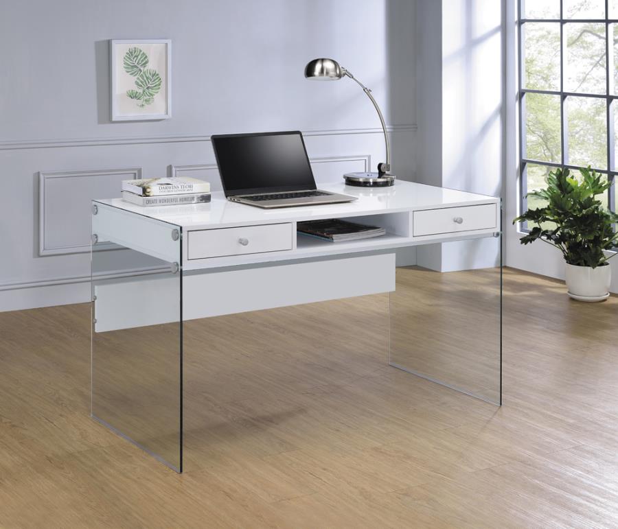 Dobrev Writing Desk  in Glossy White and Clear