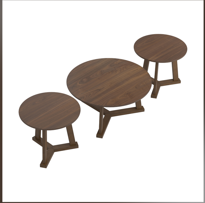 Calvin 3-Piece Round Occasional Table Set Natural Walnut